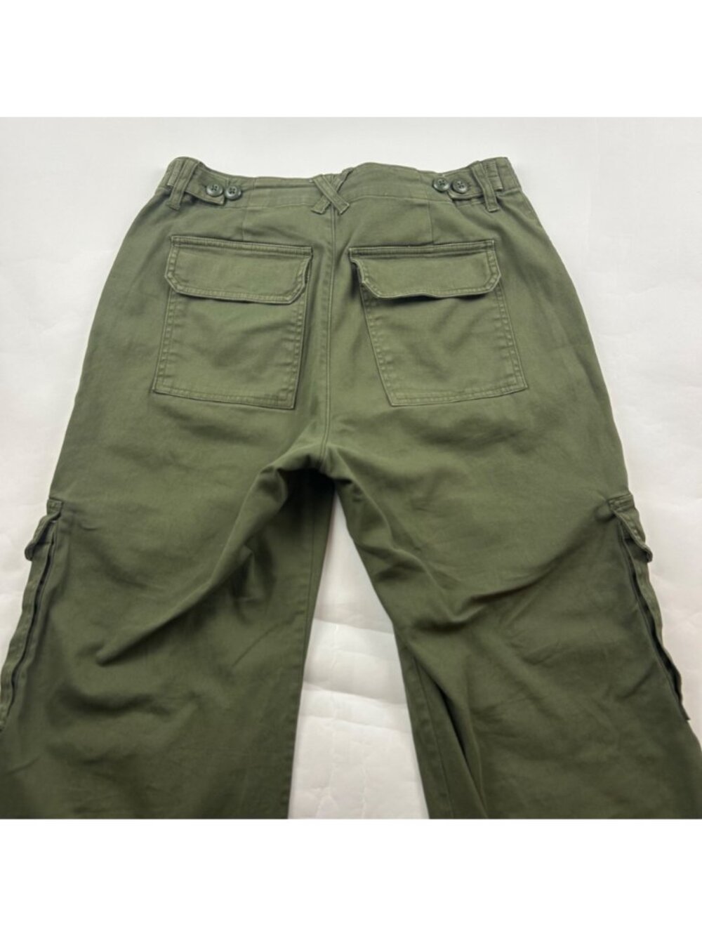 Universal Thread Dark Olive Stretch Canvas High Rise Wide Leg Cargo Pant 8 - Picture 7 of 7